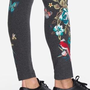 Johnny Was Gen Legging Pants Charcoal Gray Floral Embroidery Leggings XS